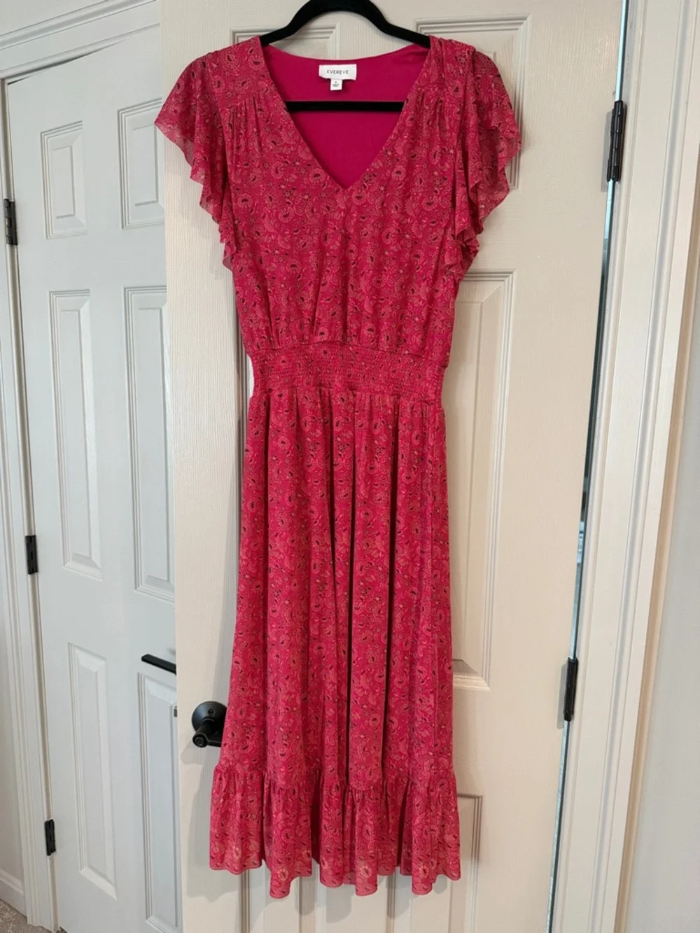 Evereve Elena Women's Short Sleeve Floral V Neck Midi Dress - Picture 4 of 7